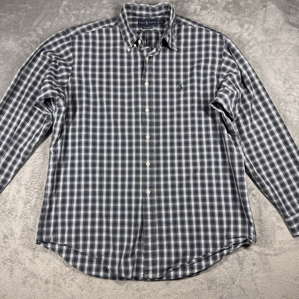 Ralph Lauren Classic Fit Blue Green Plaid Button Down Shirt‎ Mens Medium